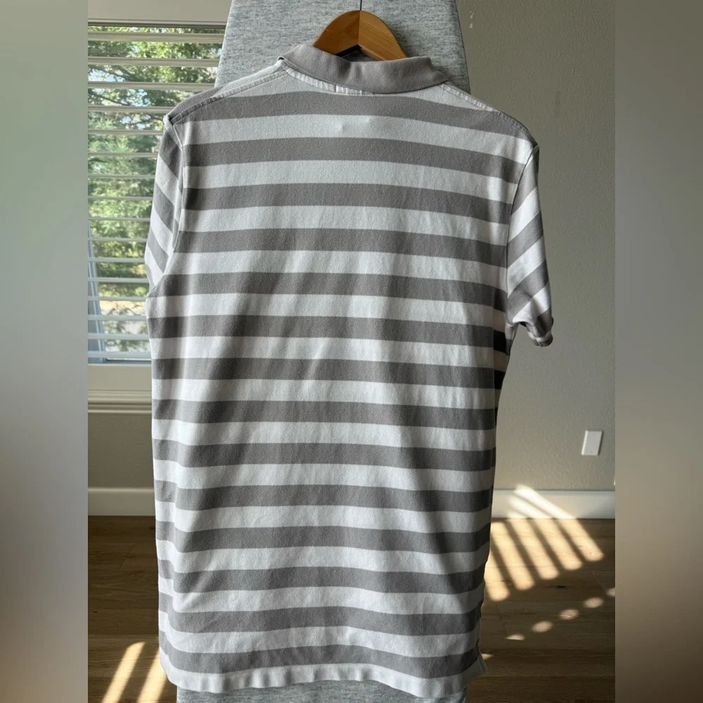 Polo Ralph Lauren Custom Fit Gray White Striped Men's Polo Shirt Size L